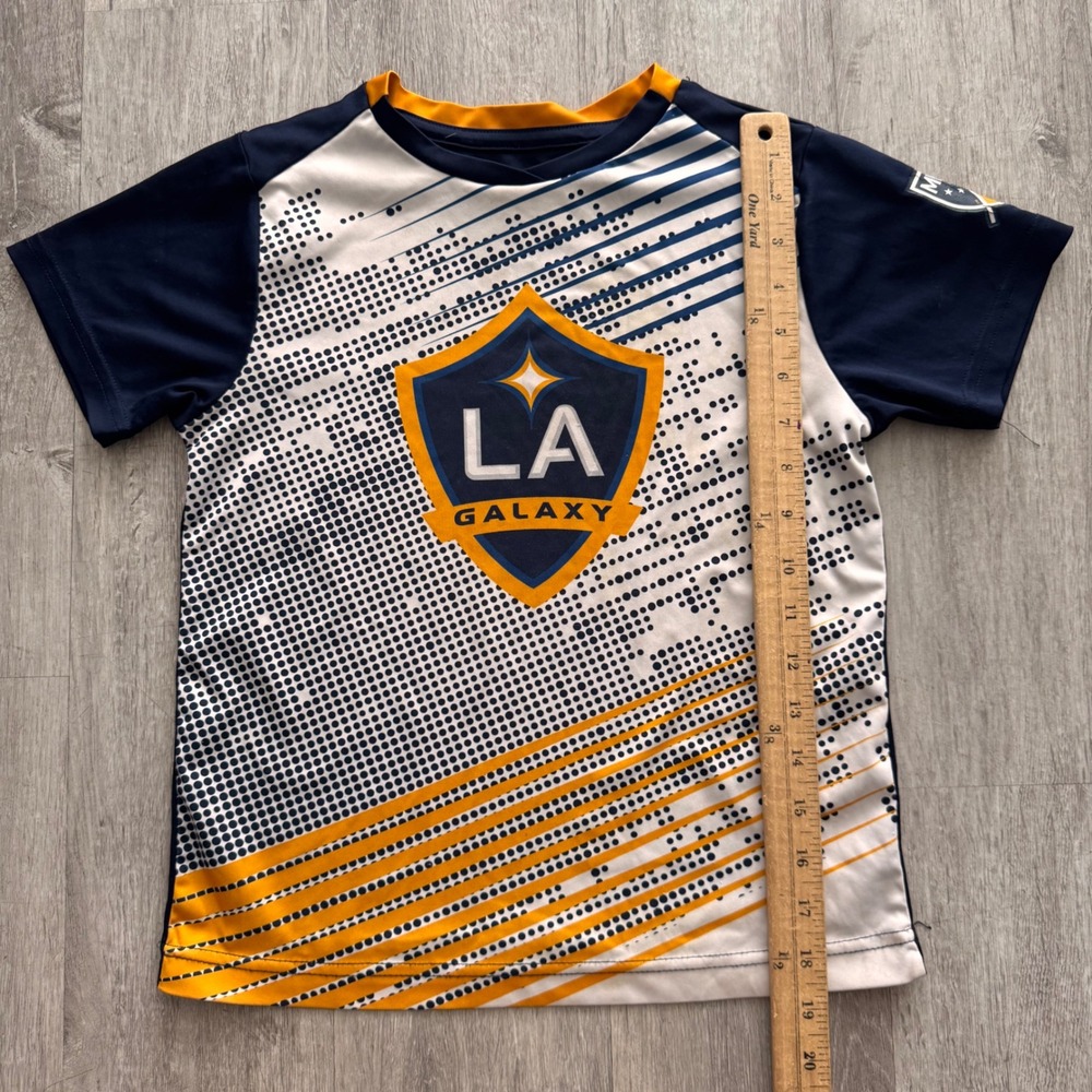 LA Galaxy MLS Youth Soccer Jersey Navy Blue White Gold Short Sleeve Size small - Picture 3 of 5
